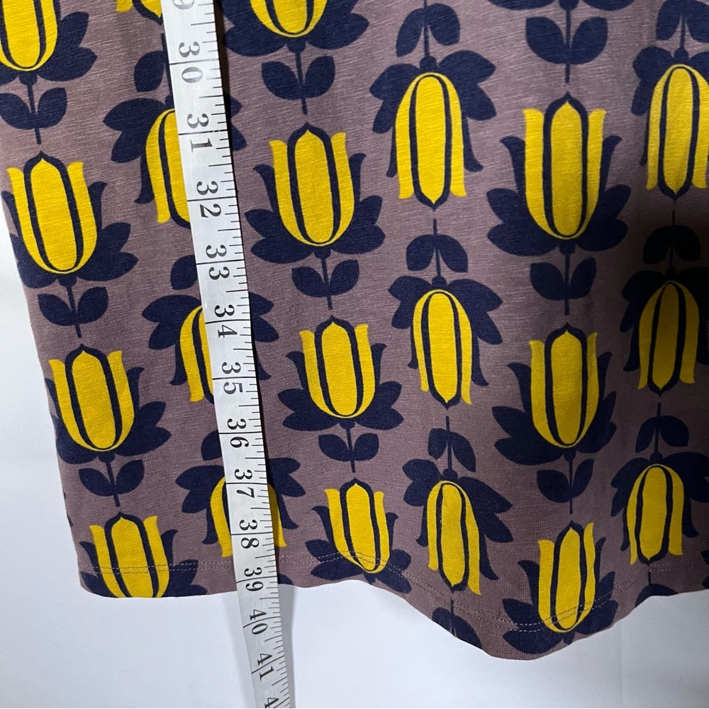 Boden Women’s Midi Dress Brown Yellow Floral Tulip Print Short Sleeve V Neck 6 - Picture 7 of 8